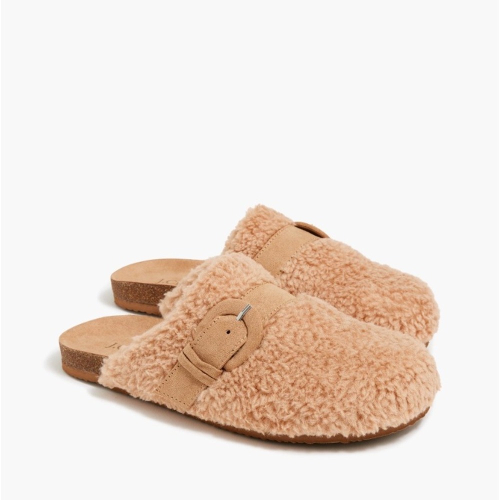 J Crew Sherpa Buckle Clogs Womens 7 Camel Cozy Neutral Slip‎ On